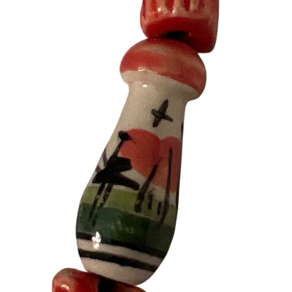 Vintage Ceramic Painted Bead Stretch Bracelets Set Of 2 Handpainted - Picture 3 of 5